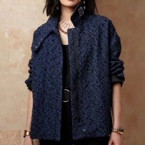 Banana Republic Blue Textured Crop Jacket Buckle Collar Womens L